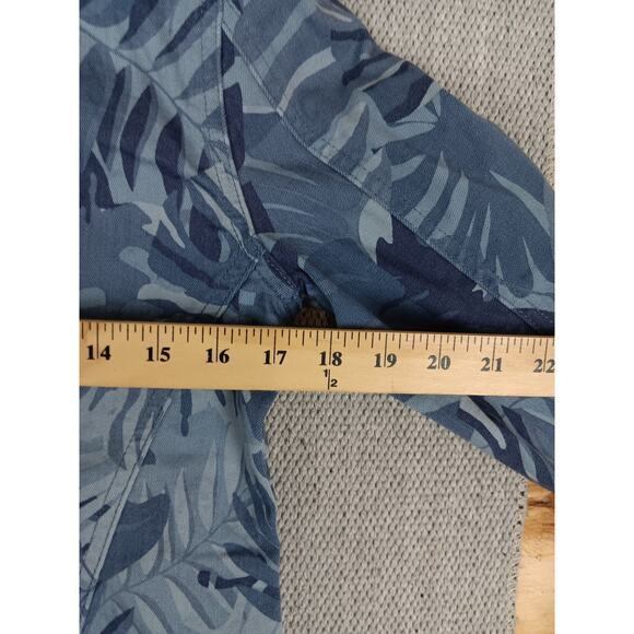 Chico's Button Up Denim Jacket Womens 0 US 4/6 Blue Floral Camo Tropical Boho - Picture 11 of 14